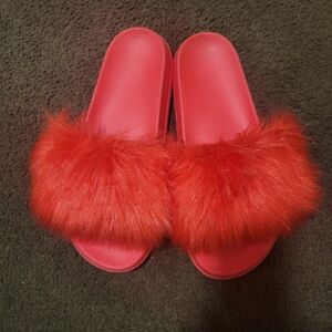 Red Fur Slide Slippers